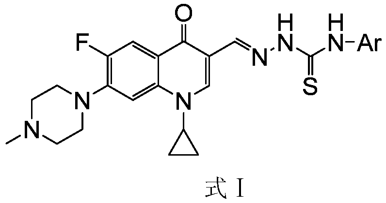 N-methylciprofloxacin aldehyde acetal 4-aryl thiosemicarbazide derivatives and its preparation method and application