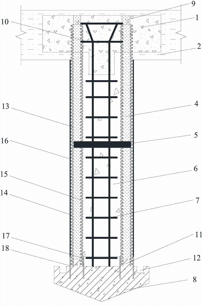 Double-layer plastic sleeve bulk material and concrete stiffness core composite pile and construction method thereof