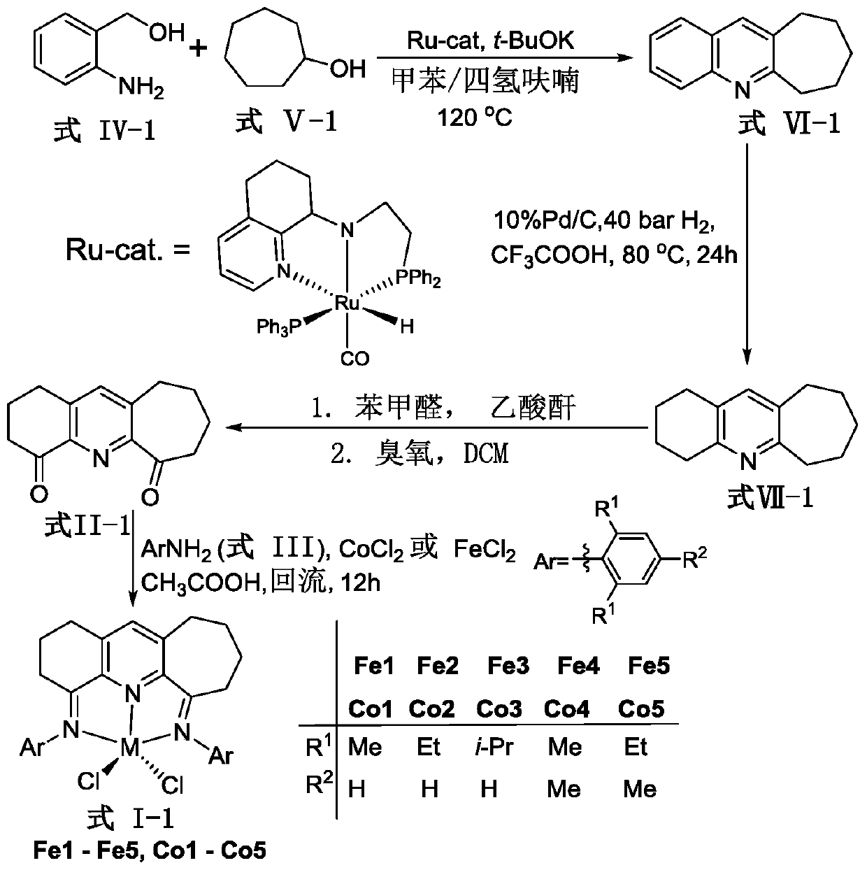 Complexes containing asymmetric fused ring pyridine imine groups and their preparation methods and applications