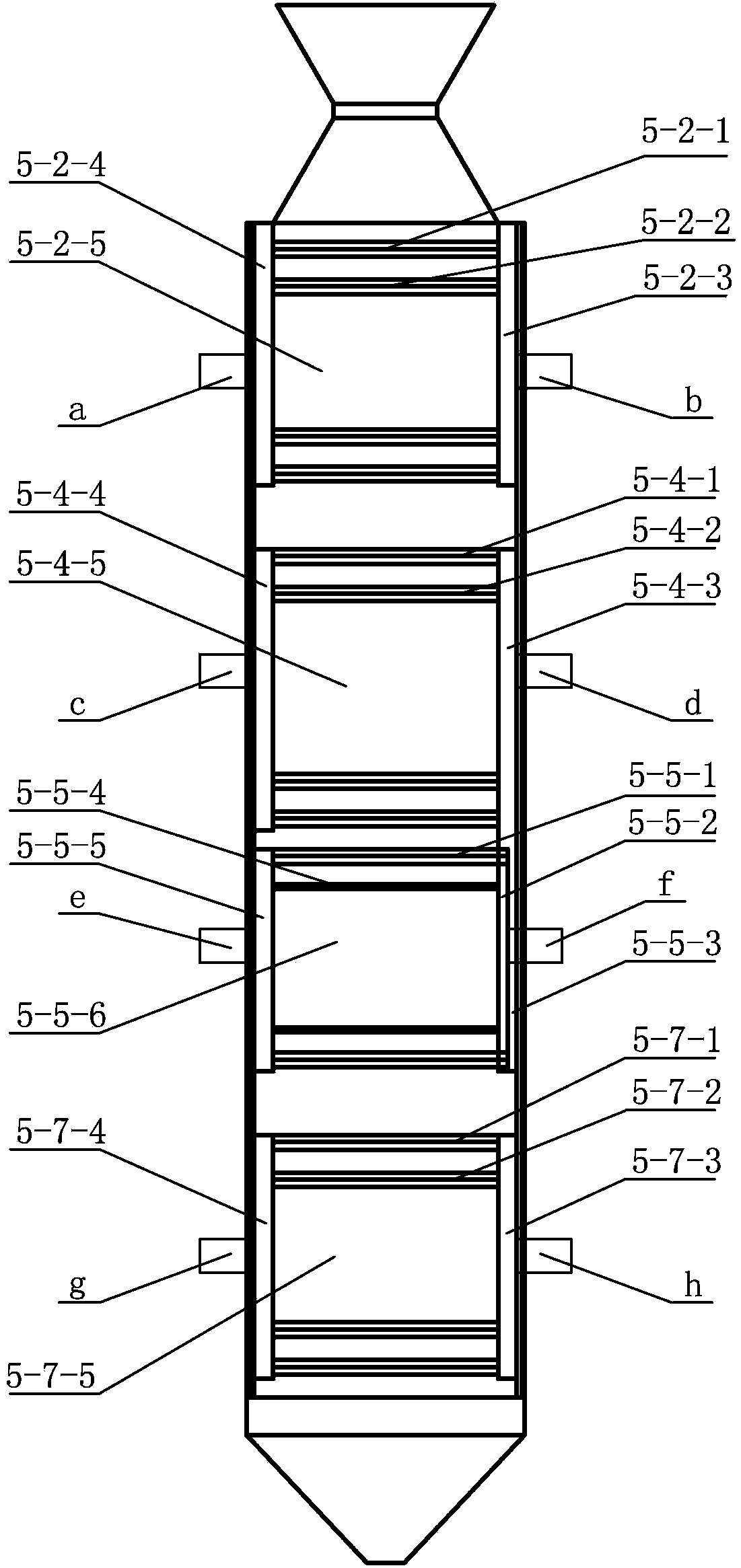 Device and method for pyrolyzing pea coal by utilizing internally heated vertical furnace