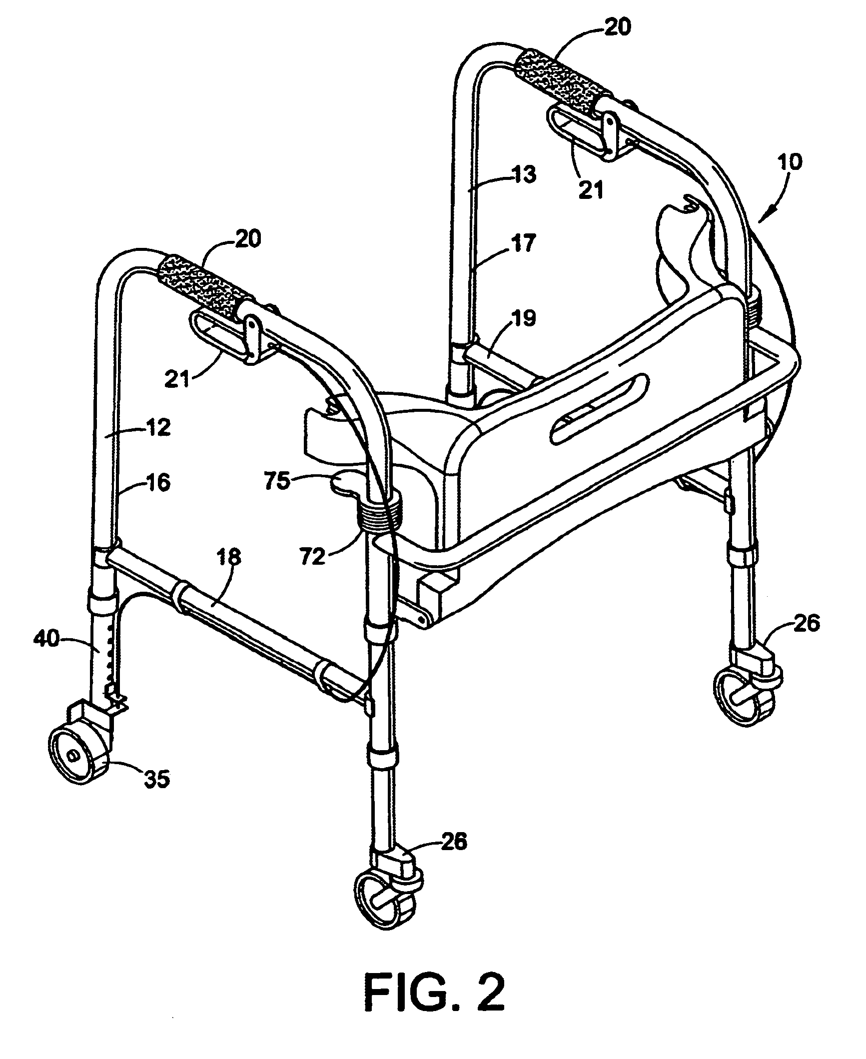 Inwardly folding rollator with an upwardly pivotable seat