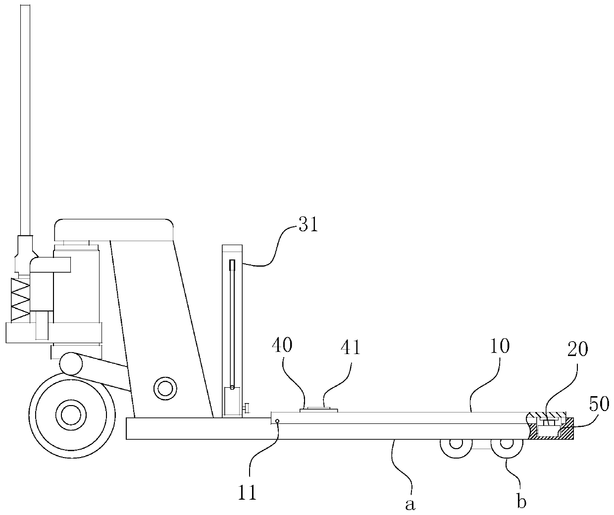 A manual forklift with self-leveling function