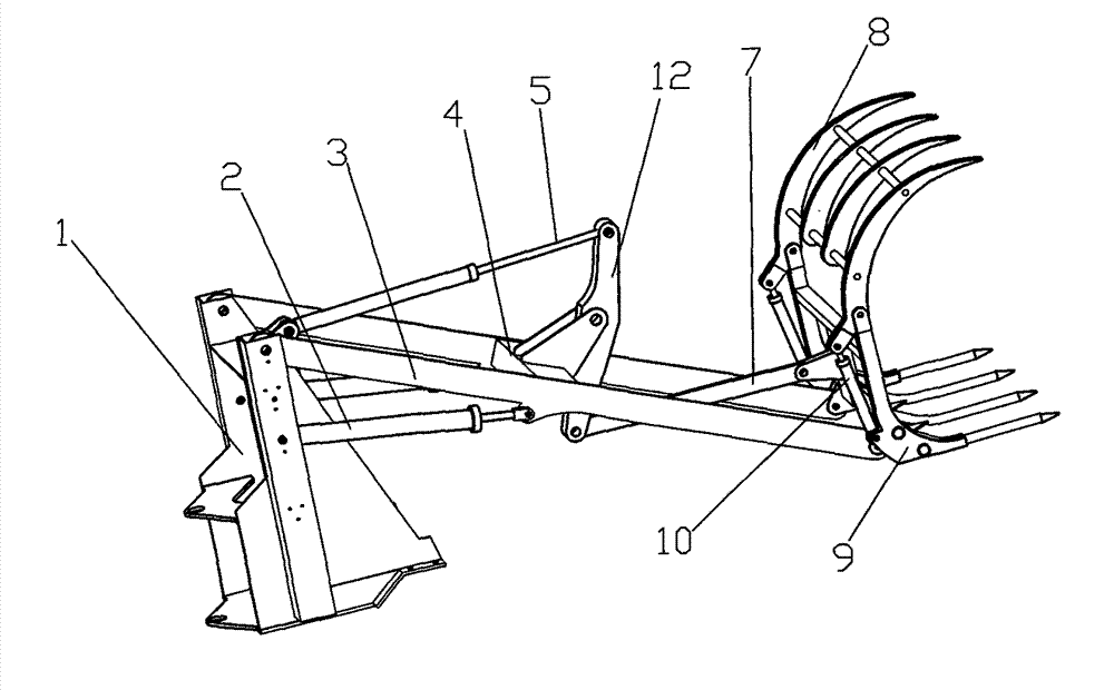 Swinging arm device for grasping teeth of integral-frame four-wheel-drive air-brake rear-steering agricultural grass grasping machine