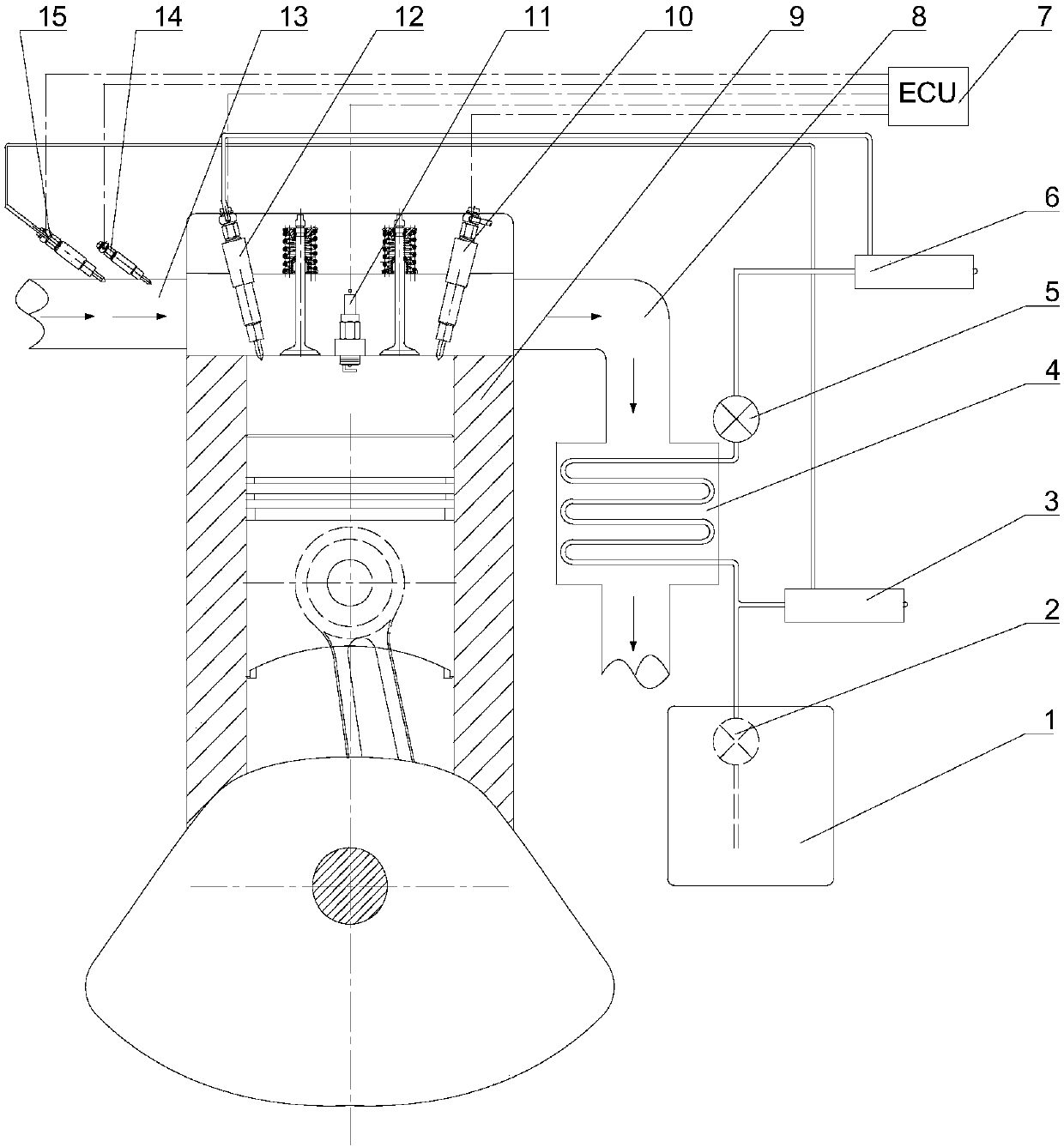 Natural gas engine structure for mixed double-injection of cylinder outer cold water and in-cylinder hot water