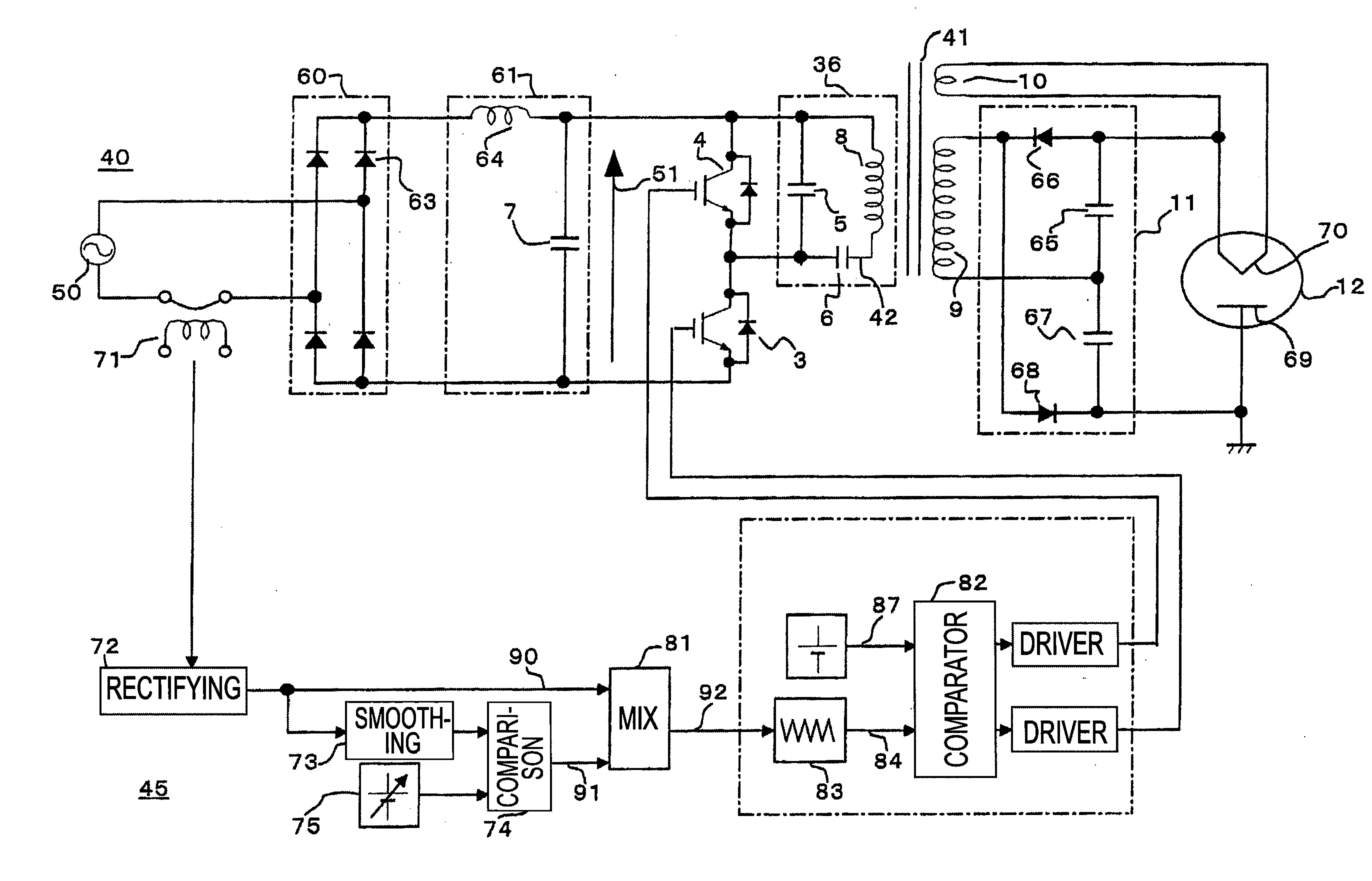 Power control unit for high-frequency dielectric heating and control method thereof