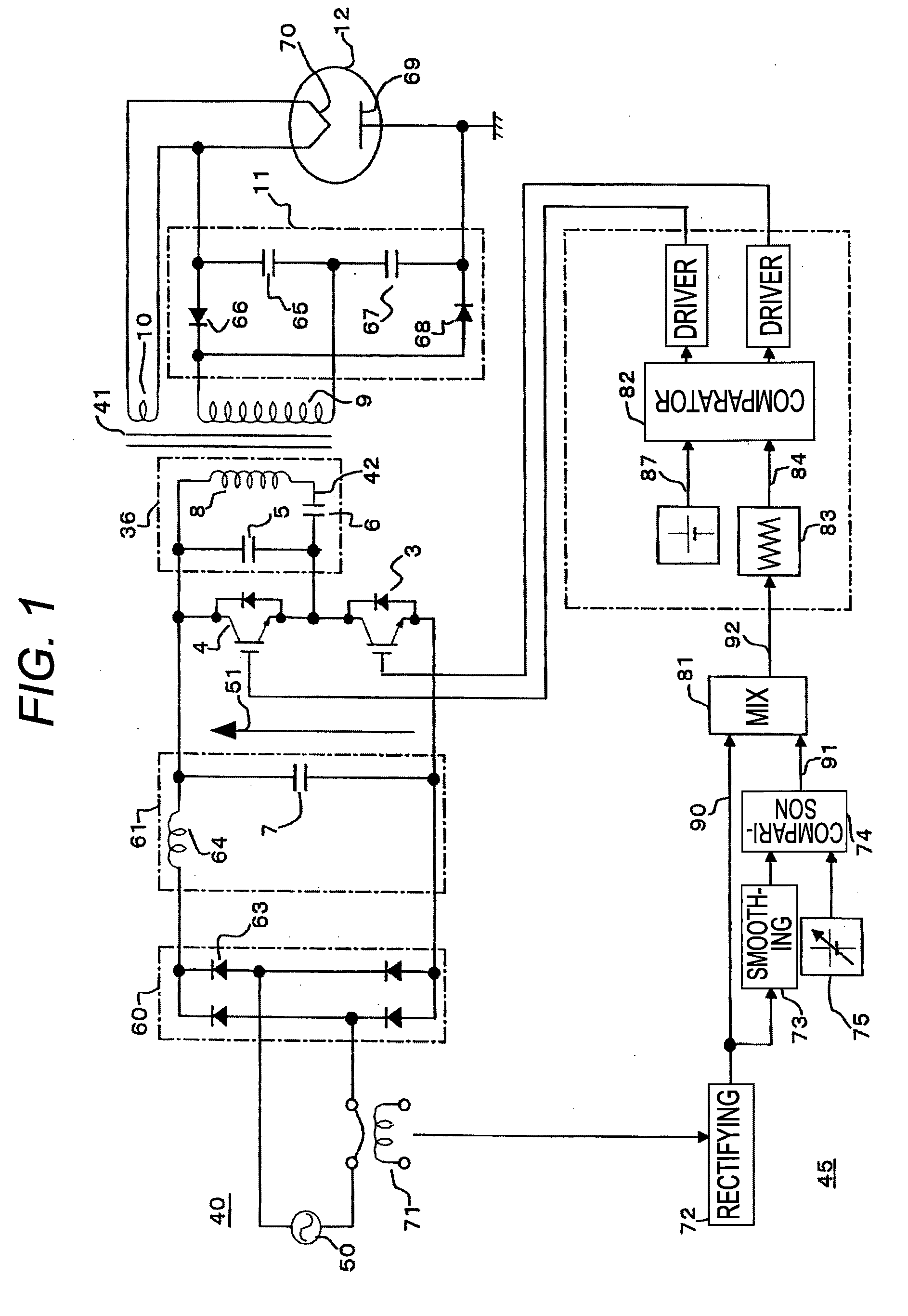 Power control unit for high-frequency dielectric heating and control method thereof