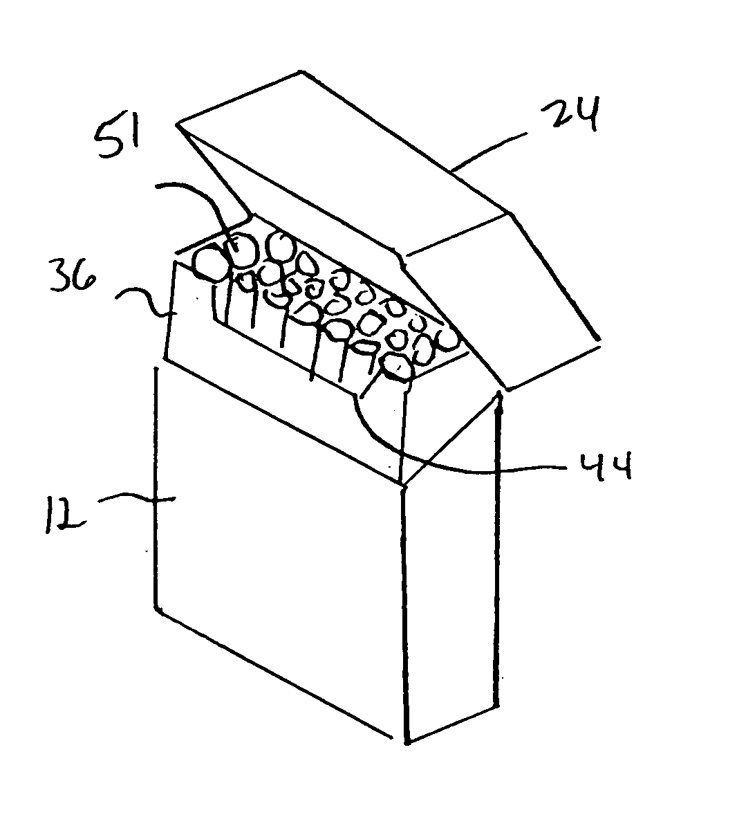 Cigarette pack with cigarette elevation capability