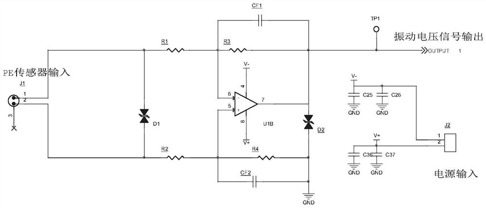 Vibration signal conditioning circuit resistant to shock saturation