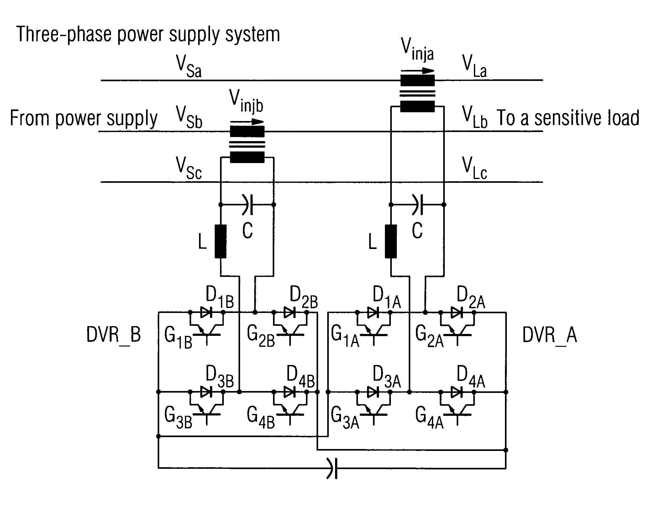 Dynamic voltage compensator used in three-phase power supply system