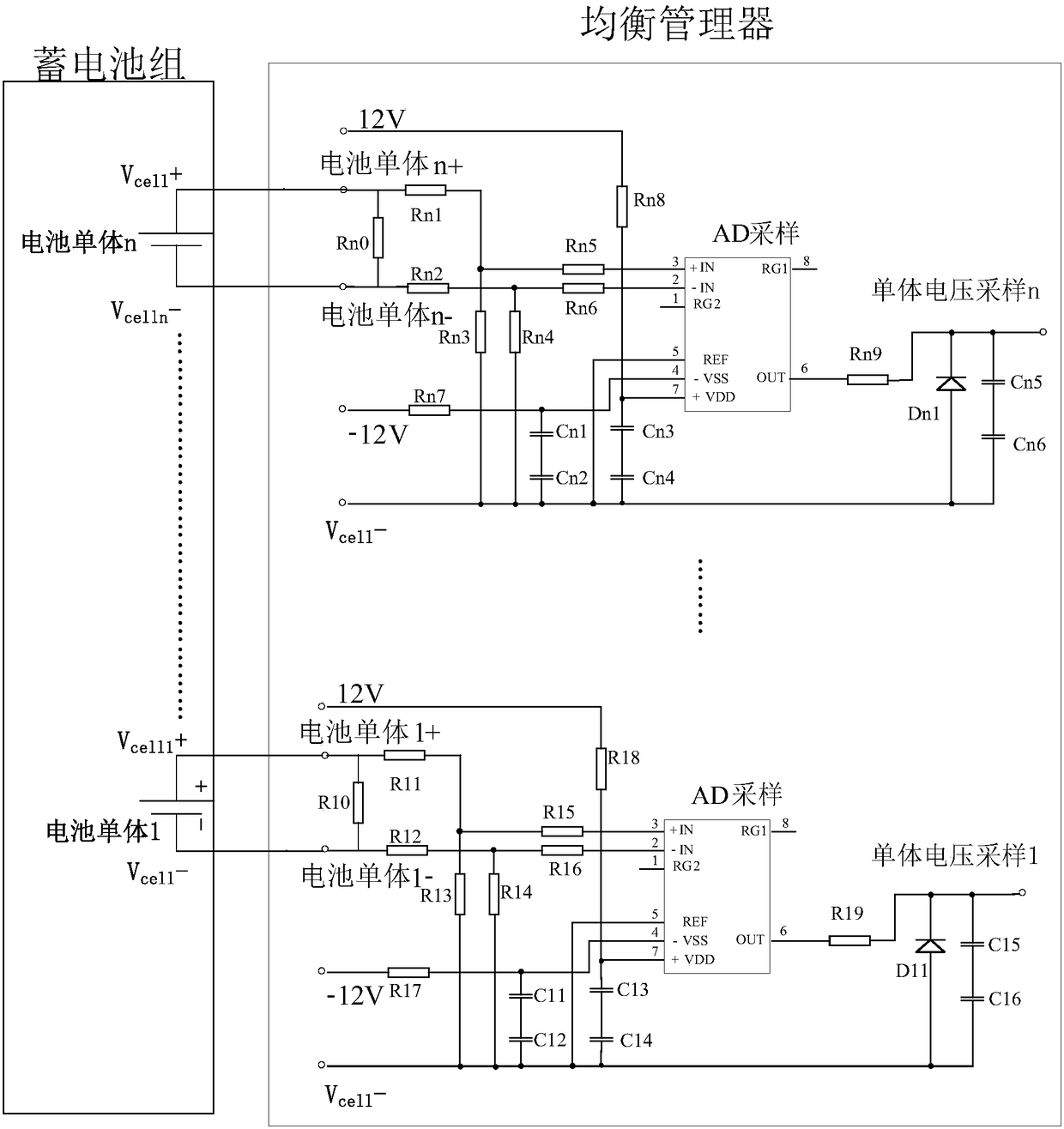 A sampling current sharing circuit of a battery balancing manager