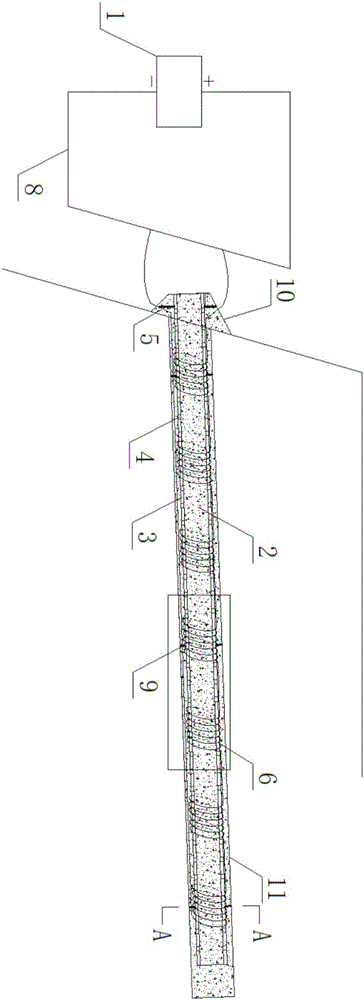 Electromagnetic field seepage combined anchor rod draining device and construction method thereof