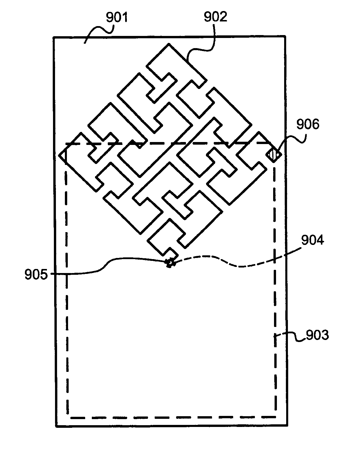 Modified space-filling handset antenna for radio communication