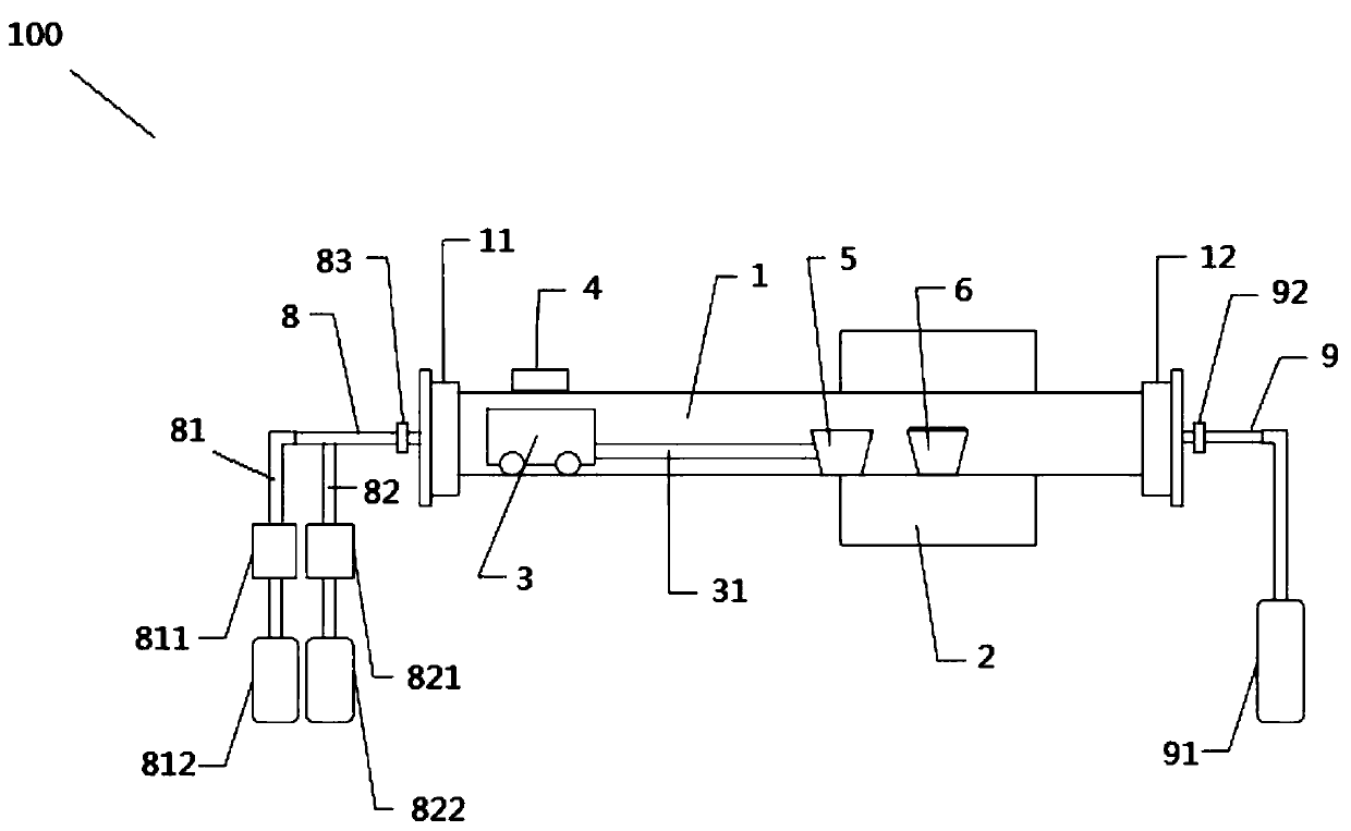 Device and method for growing two-dimensional material based on manner of push-and-pull cart