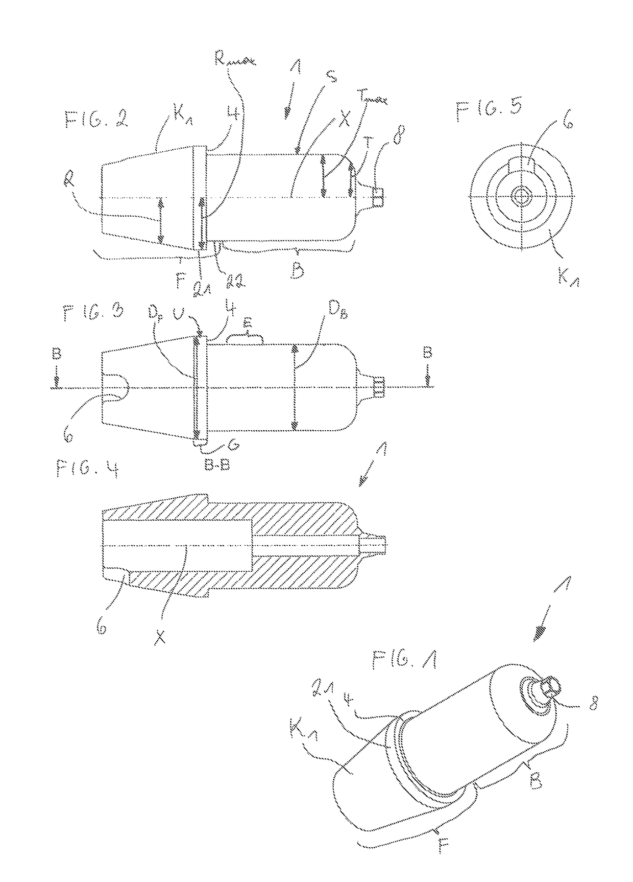 Axially elongate dental machining portion