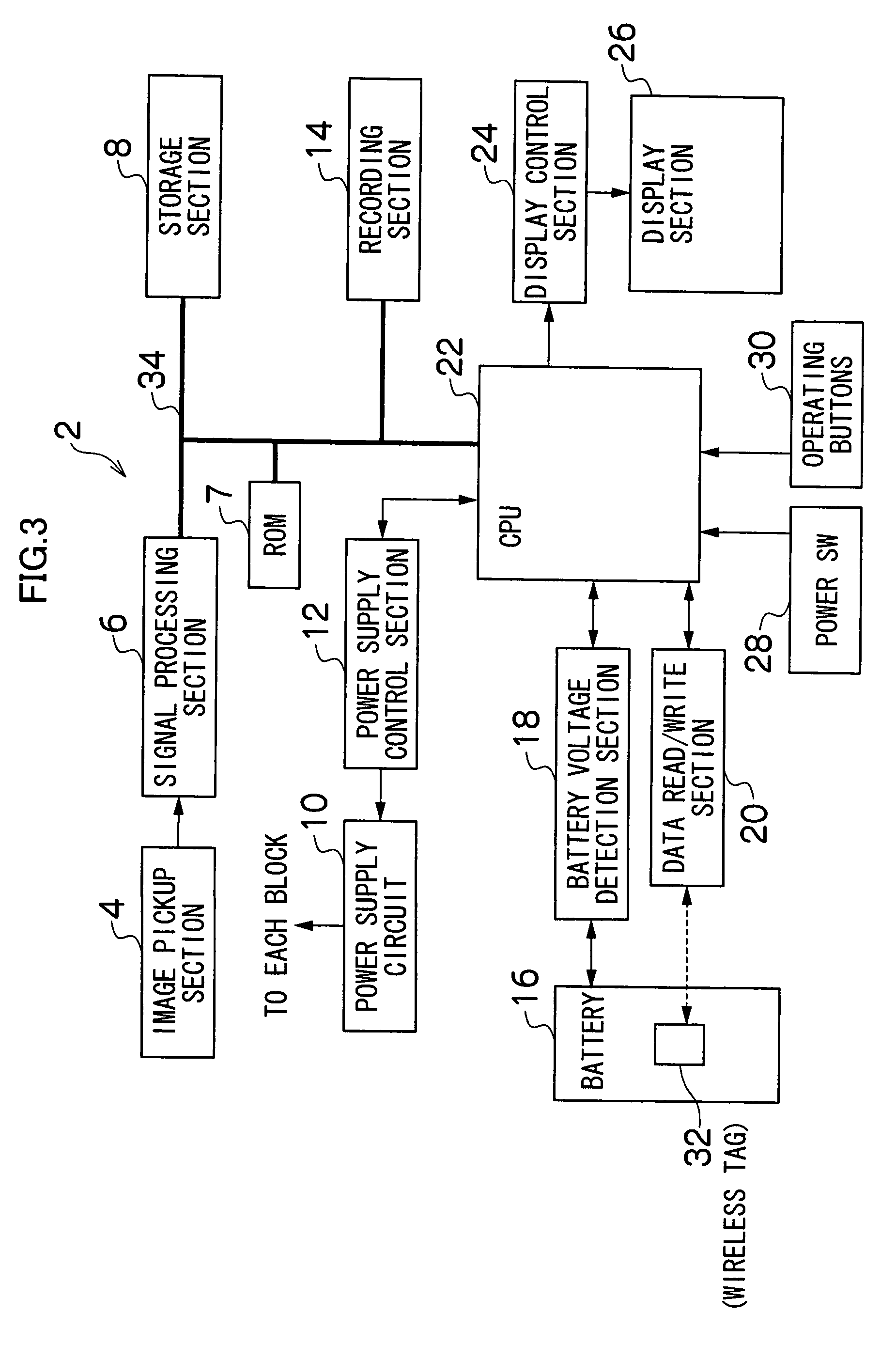 Portable electronic appliance with a battery having a wireless tag containing battery information