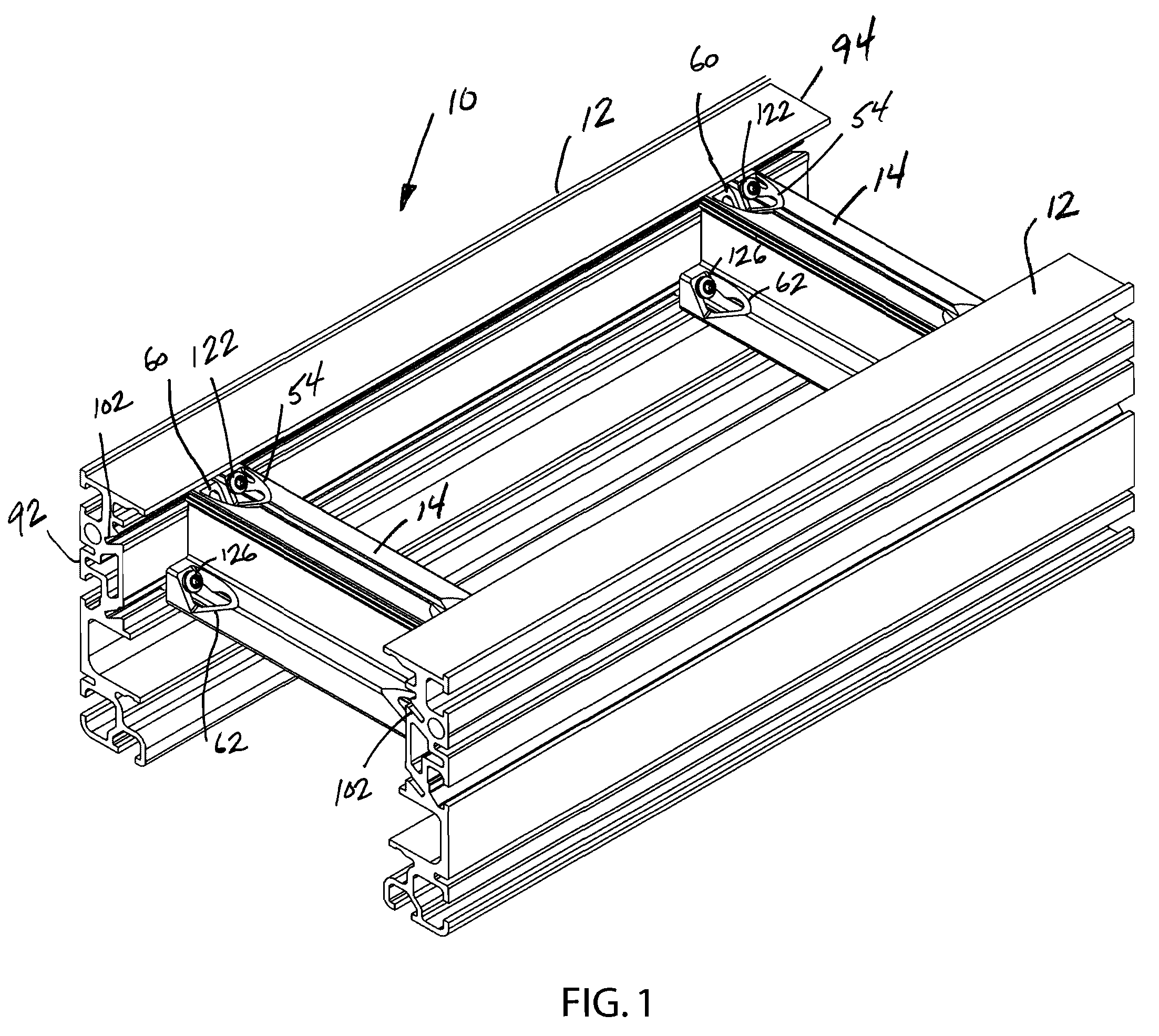 Conveyor frame assembly having side rails including multiple attachment slots and adjustable cross supports