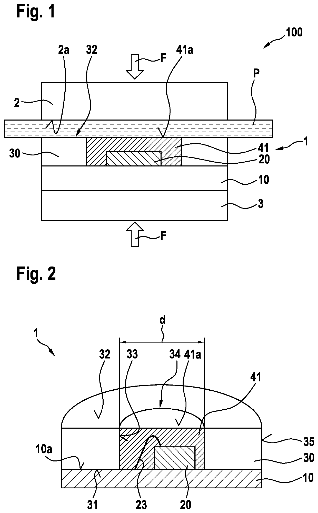 Pressure detecting unit for a measuring device for measuring a pressure status value of a plant specimen, and method for manufacturing a pressure detecting unit