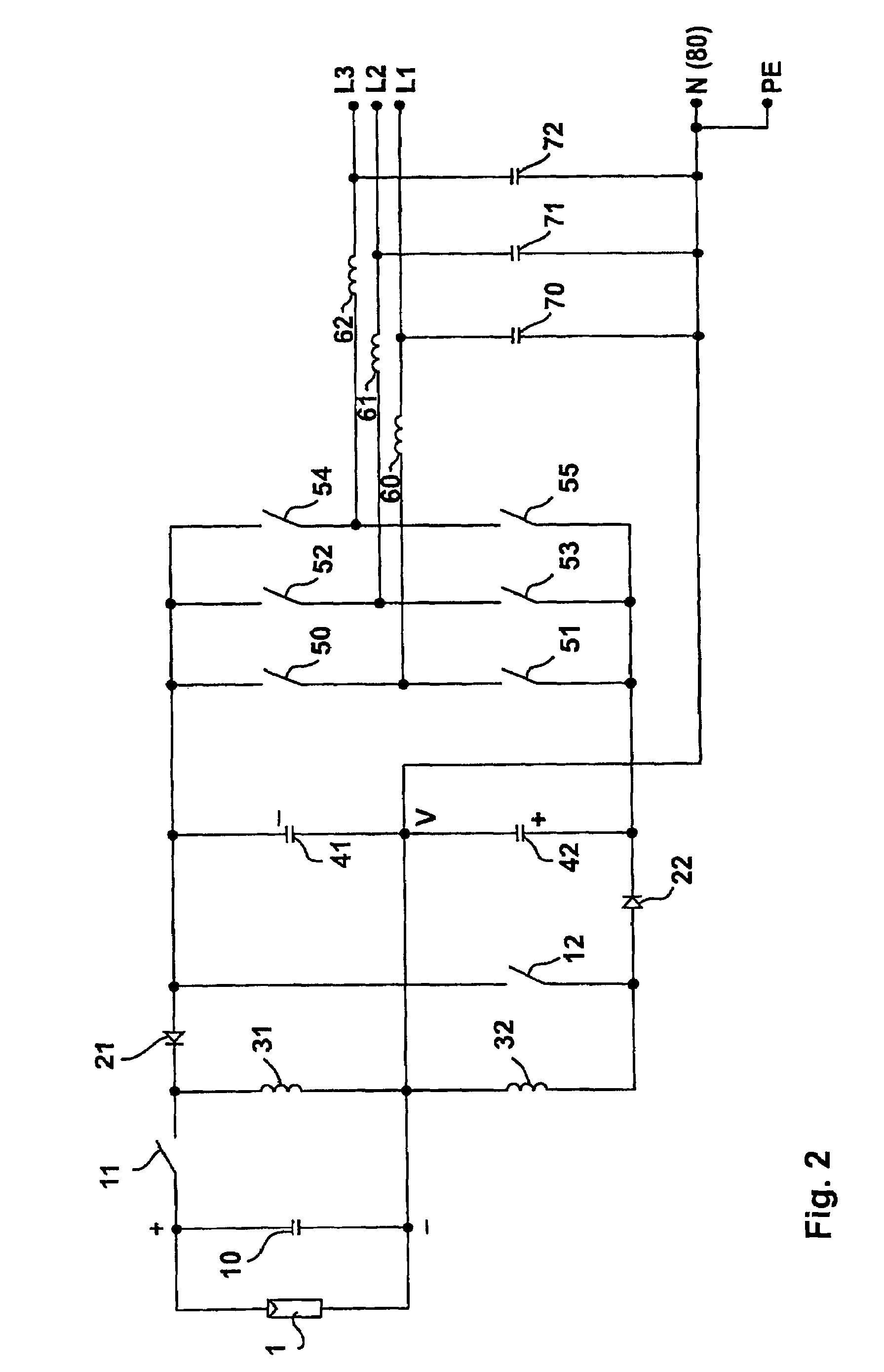 Circuit apparatus for transformerless conversion of an electric direct voltage into an alternating voltage