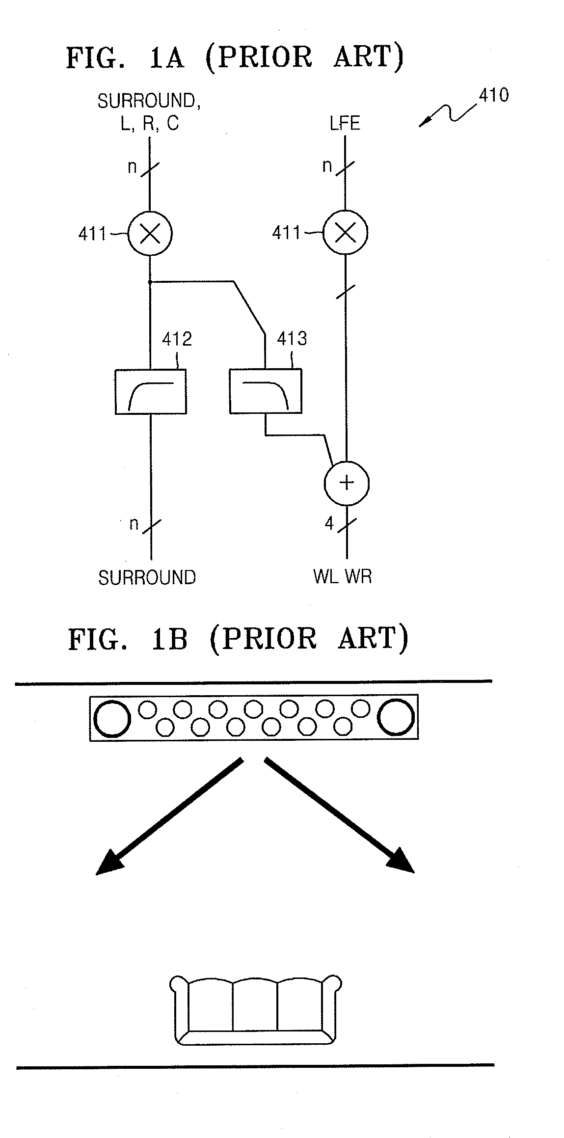 Front surround system and method of reproducing sound using psychoacoustic models