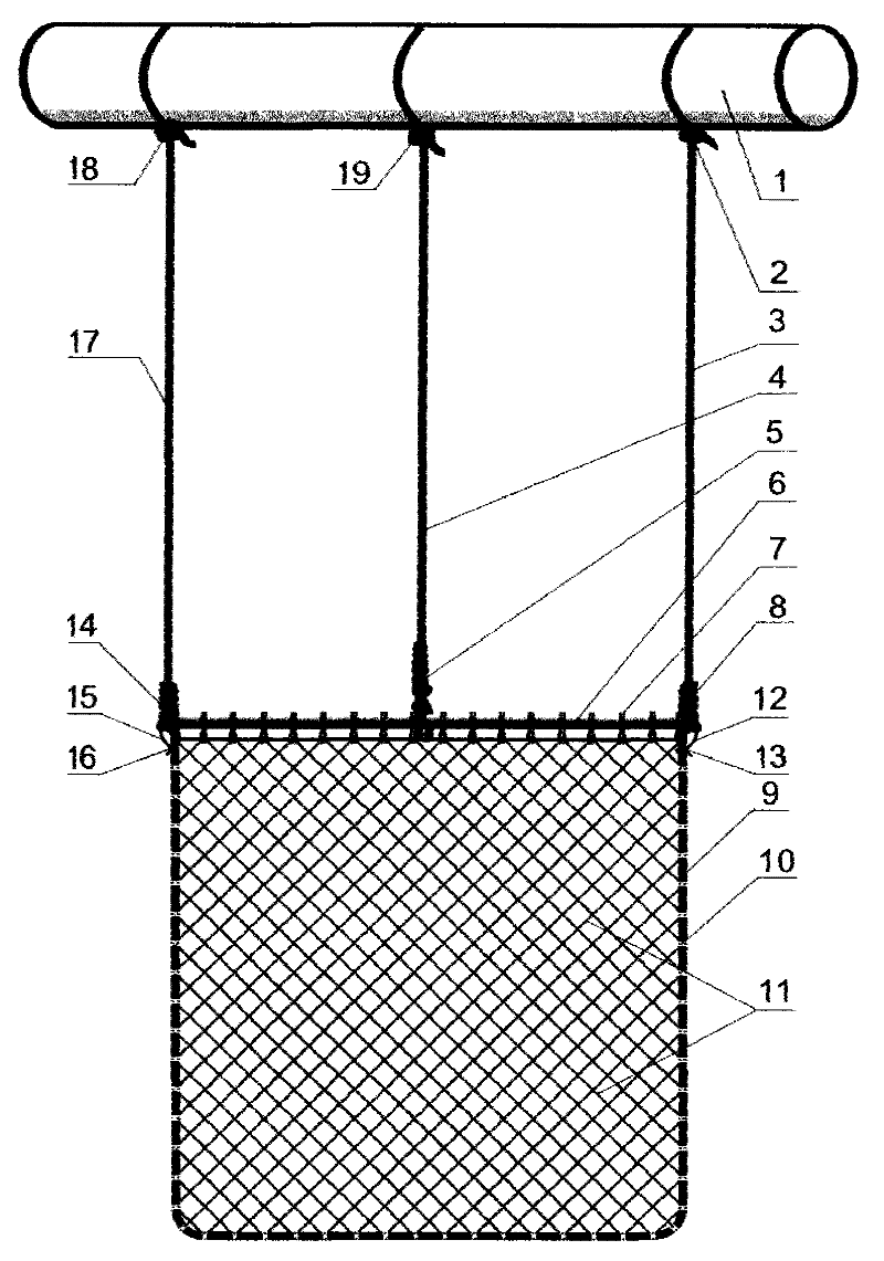 Method for processing metallic chain link fence hanging net for marine anti-pollution tests and method for tying same