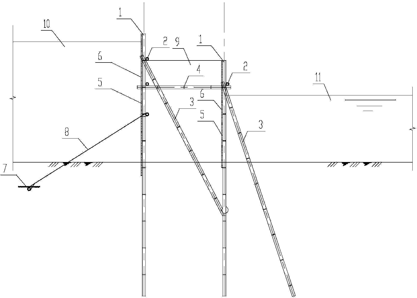 Vertical row-connected hydraulic reclamation dam structure for water areas