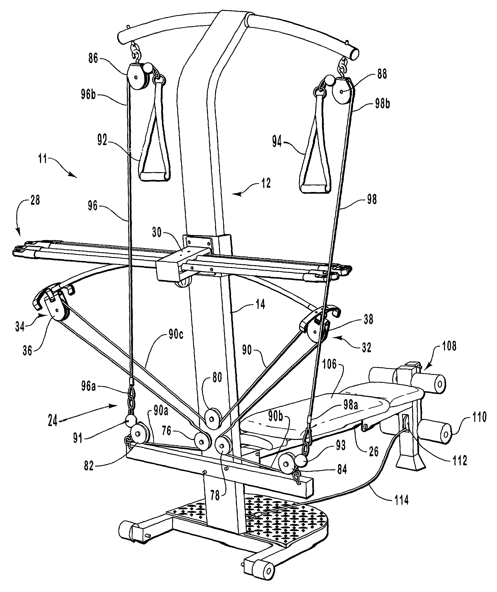 Exercise device with centrally mounted resistance rod