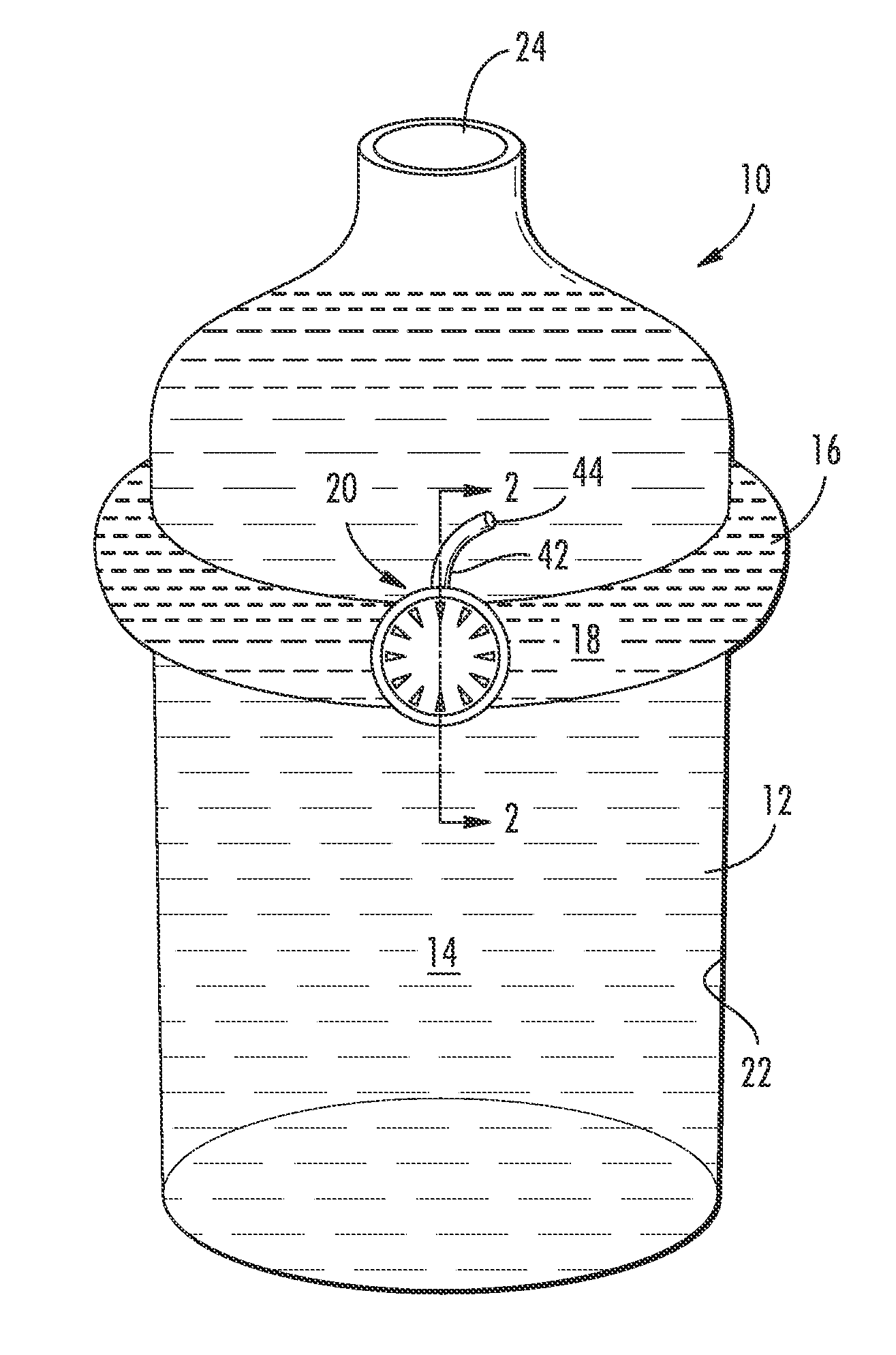 Container having a secondary reservoir for metered dosing of additives