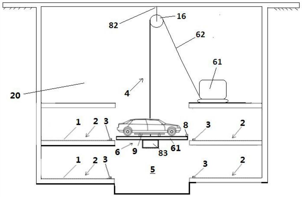 Lifting type vehicle parking and picking-up platform for underground garage