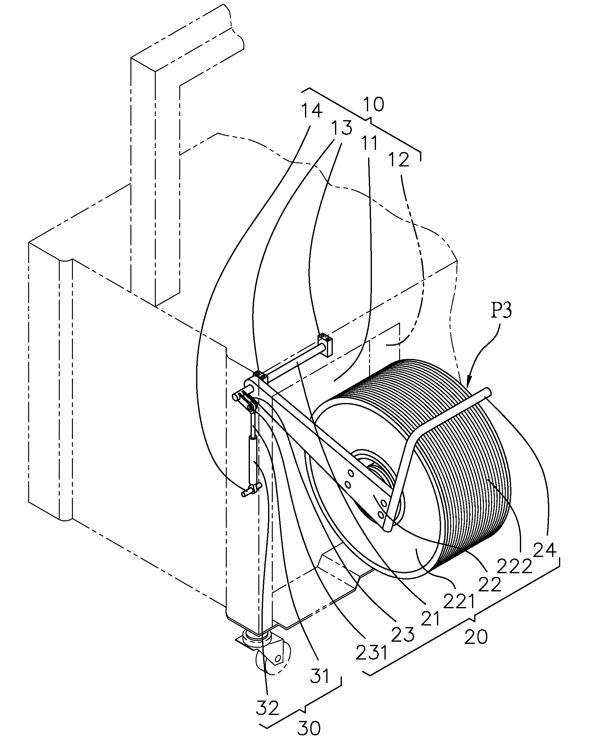 Device having a liftable strap supply reel