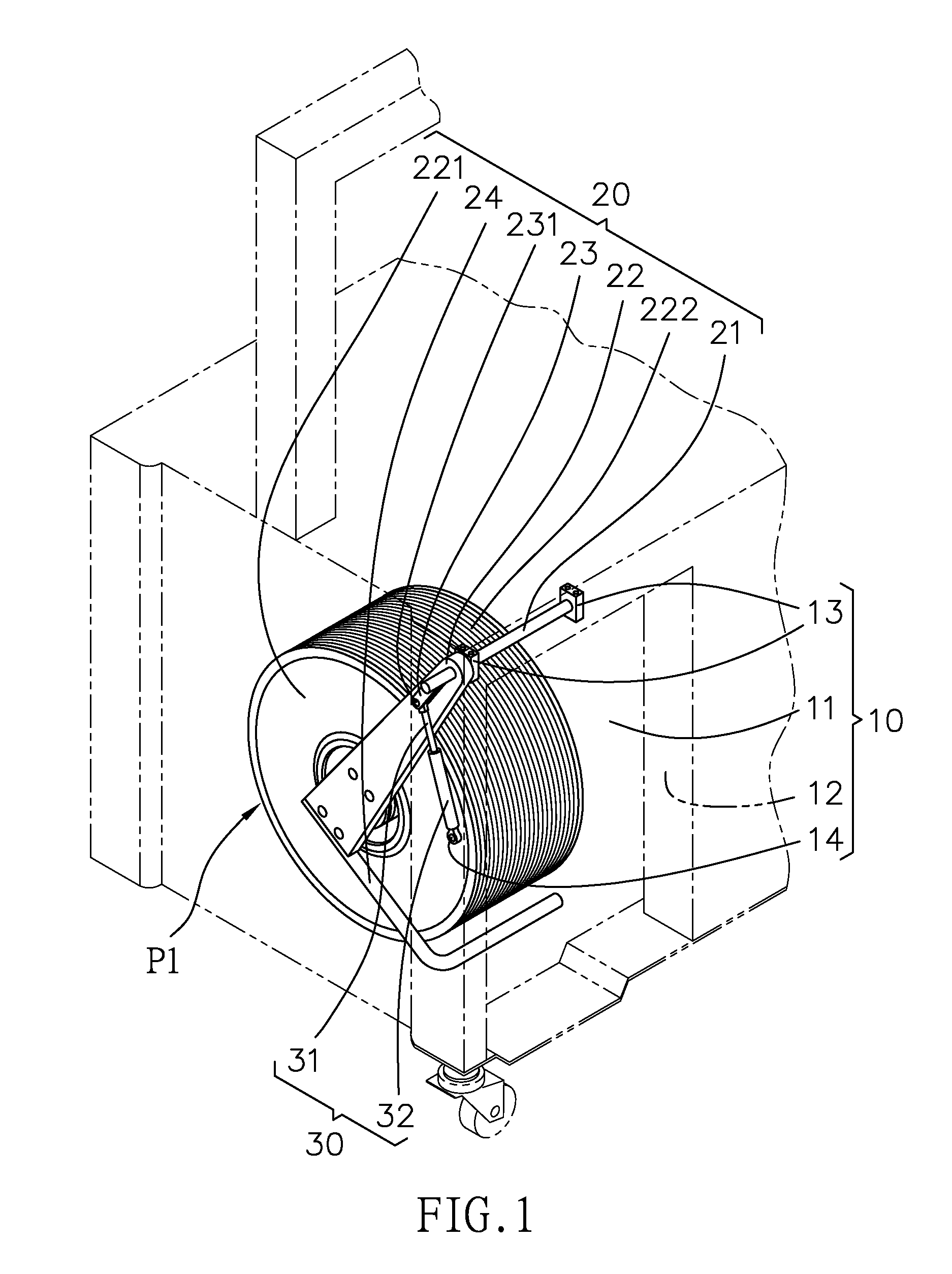 Device having a liftable strap supply reel