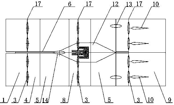 Method for achieving vertical taking-off and landing and horizontal flying by means of subsection bottom drive type plate fins