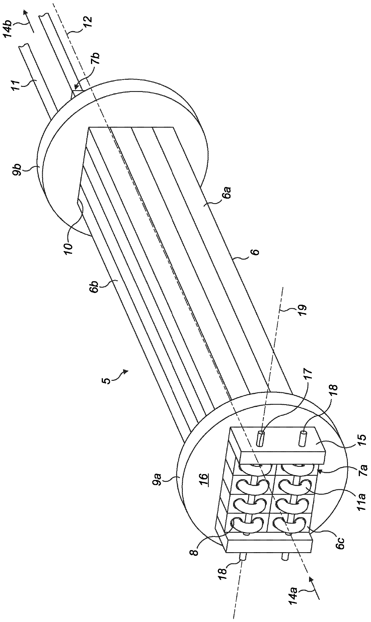 Electric fluid flow heater with heating element support member