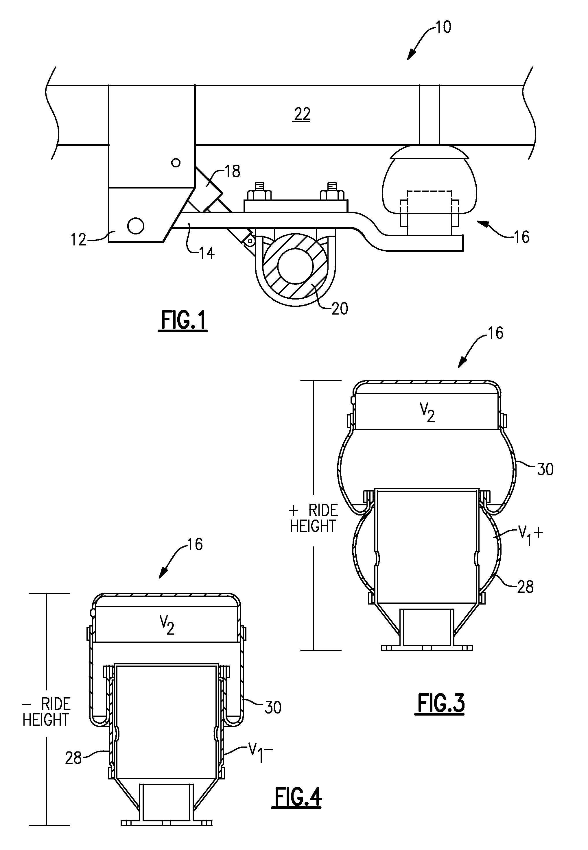 Cross-linked variable piston air suspension