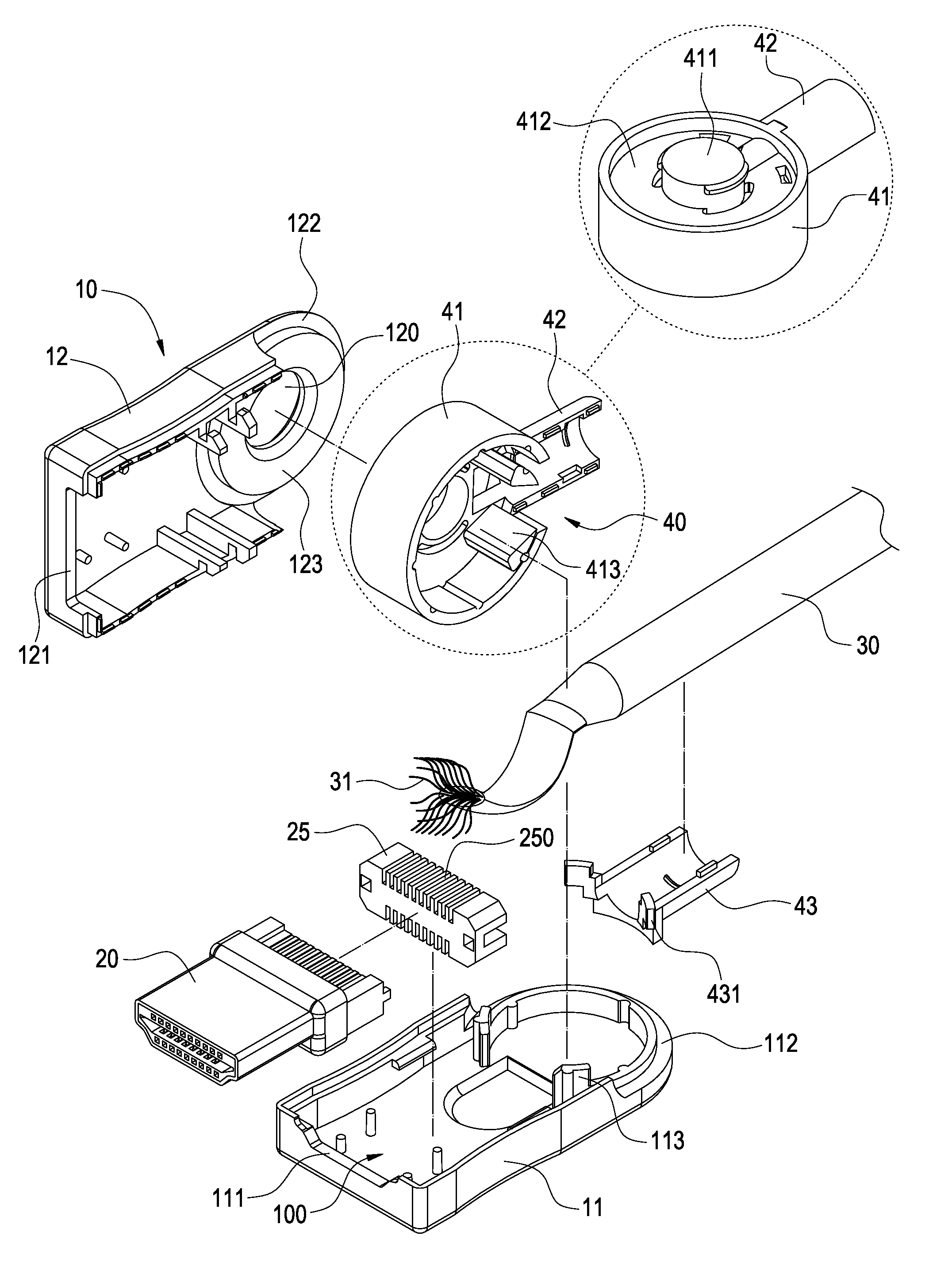 Transmission line with rotatable connector