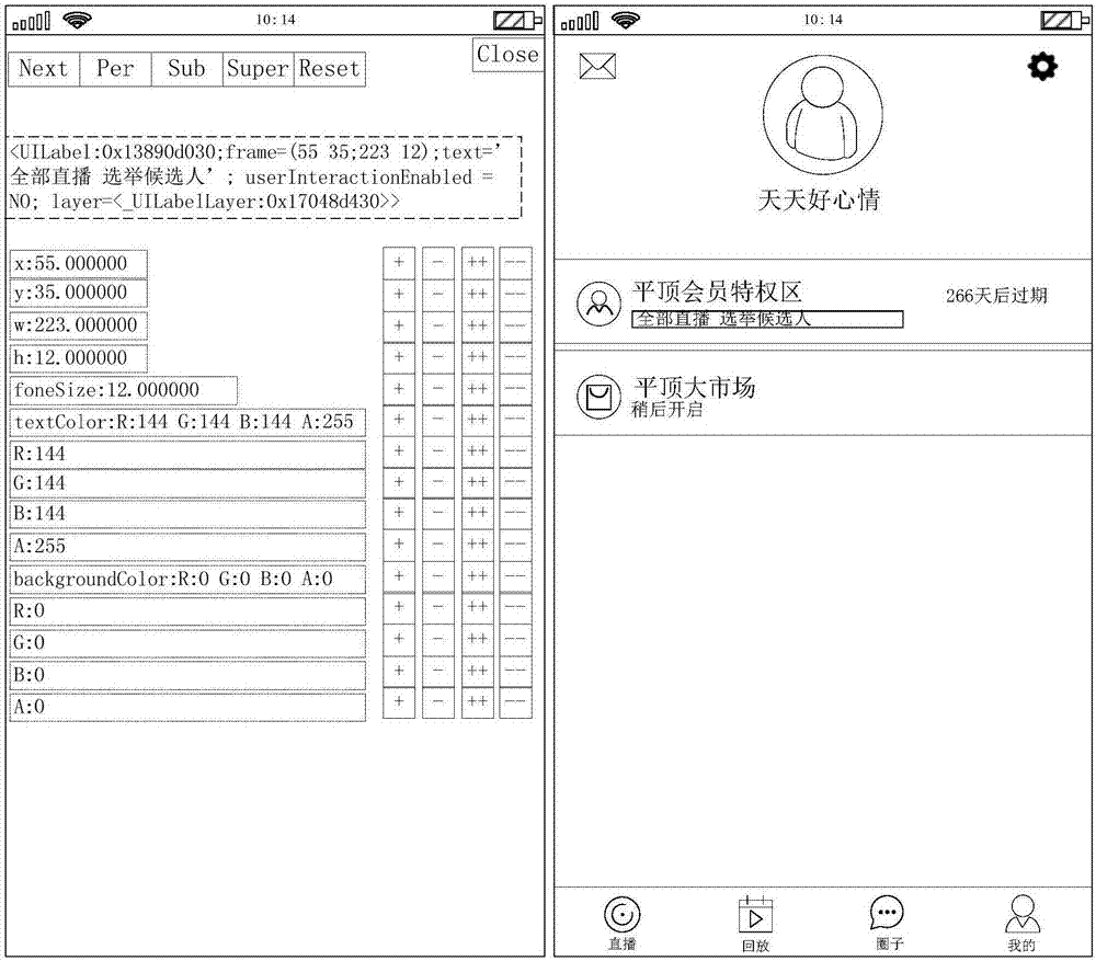 Debugging method and device for application interface