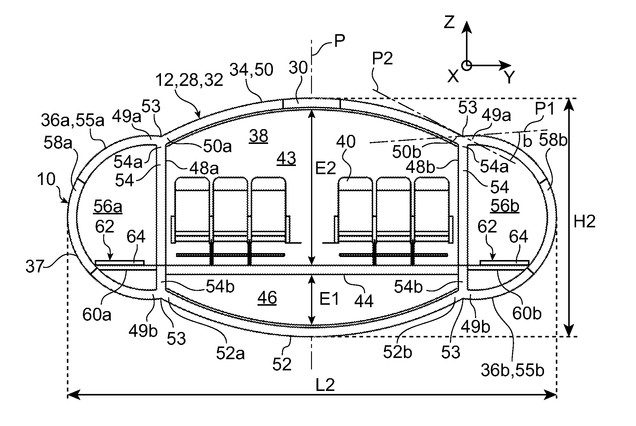 Airplane with a fuselage having side outgrowth delimiting storage spaces