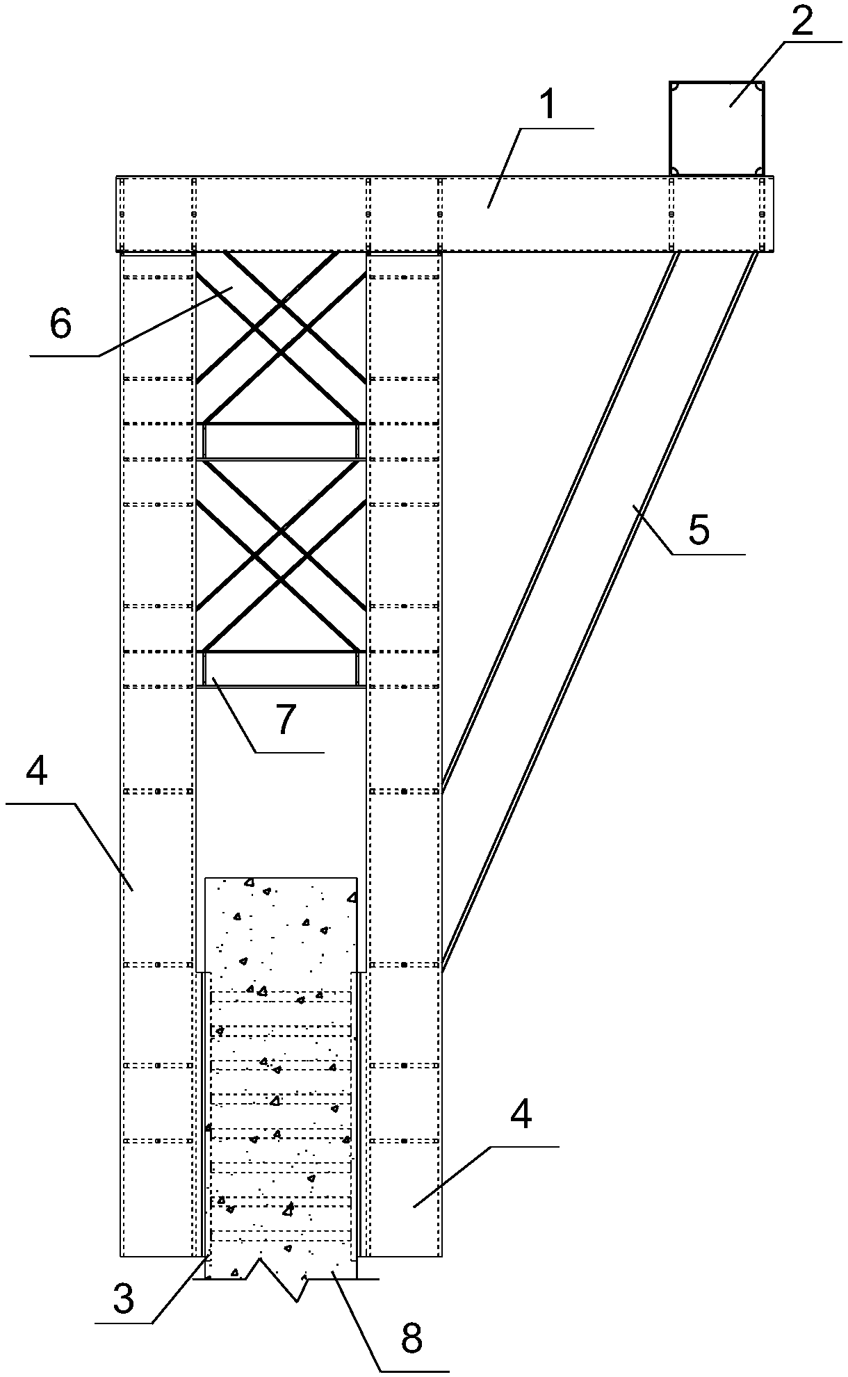 Laterally-mounted parallely-row carrying pole type lifting frame based on concrete independent beam
