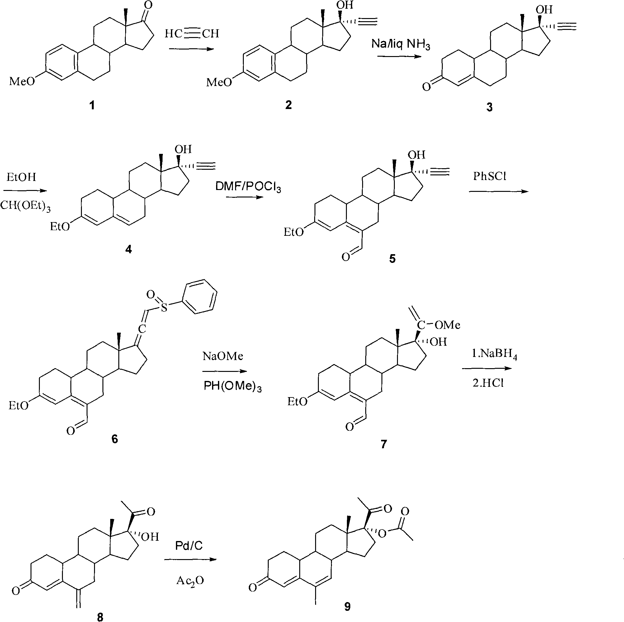 Method for synthesizing 6-methyl-17alpha-acetoxyl-19-norpregnane-4,6-diene-3,20-diketone