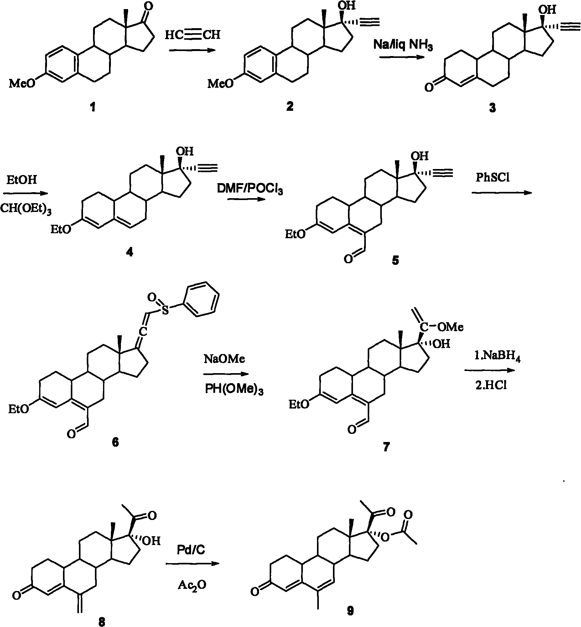 Method for synthesizing 6-methyl-17alpha-acetoxyl-19-norpregnane-4,6-diene-3,20-diketone