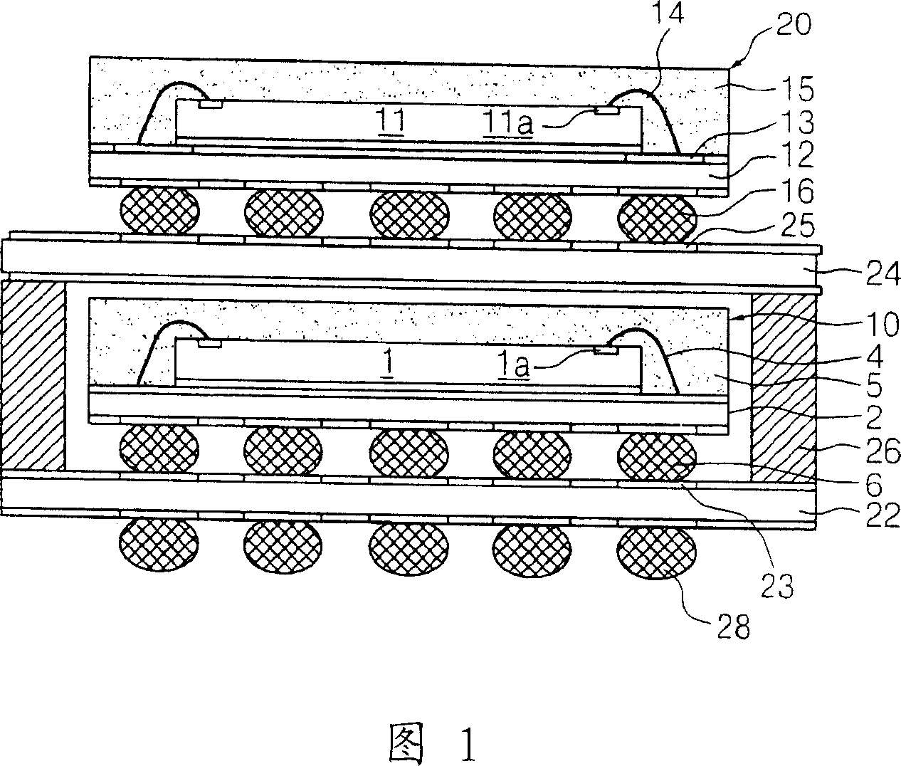 Semiconductor package stack with through-via connection