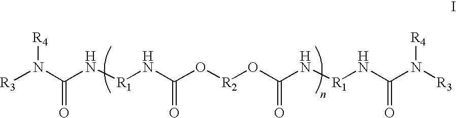 Urea-terminated ether polyurethanes and aqueous dispersions thereof