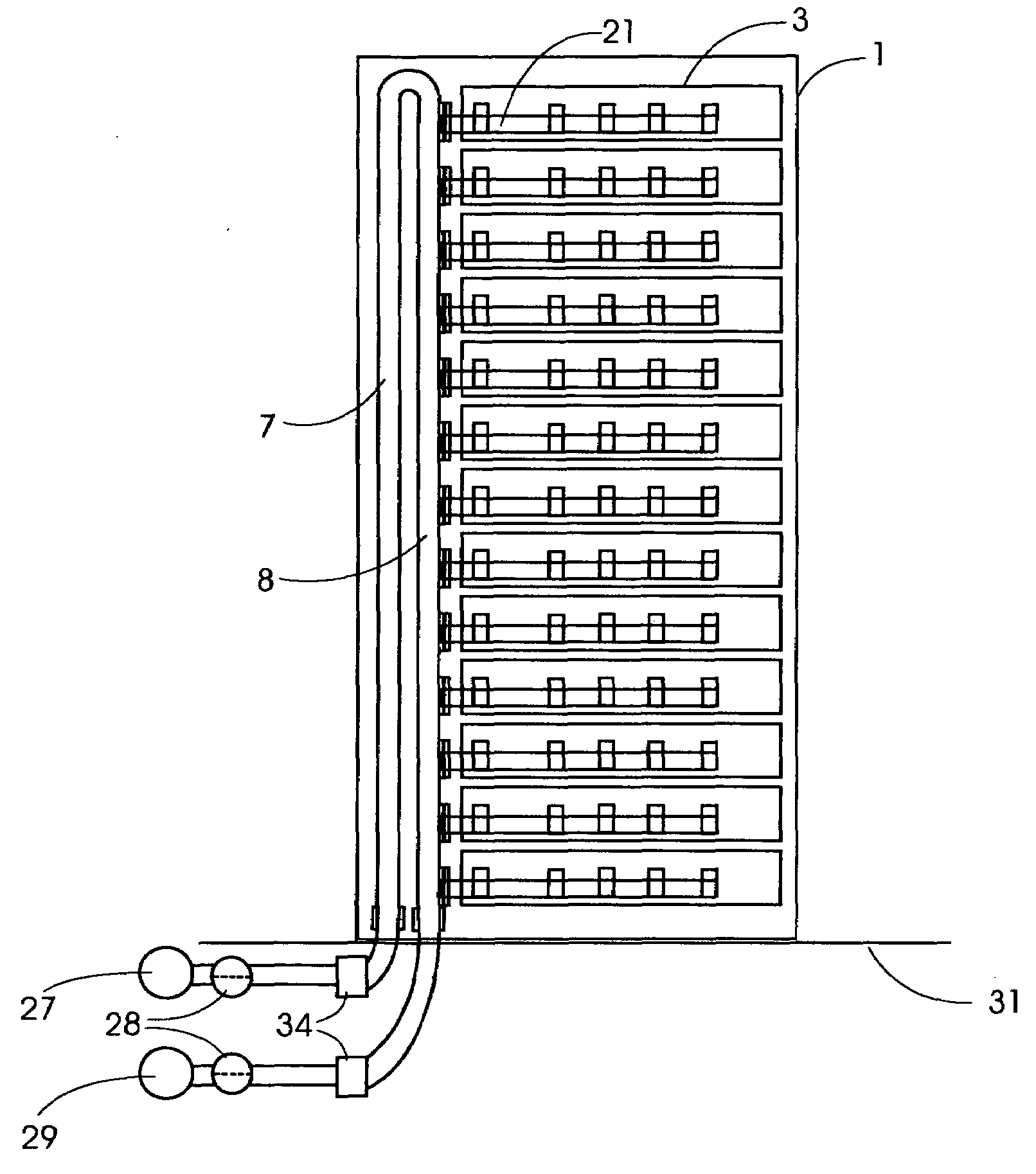 High efficiency heat removal system for rack mounted computer equipment