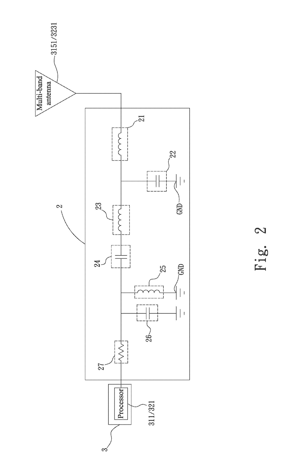 Specific multi-band antenna impedance matching circuit and tire-pressure monitoring device using same