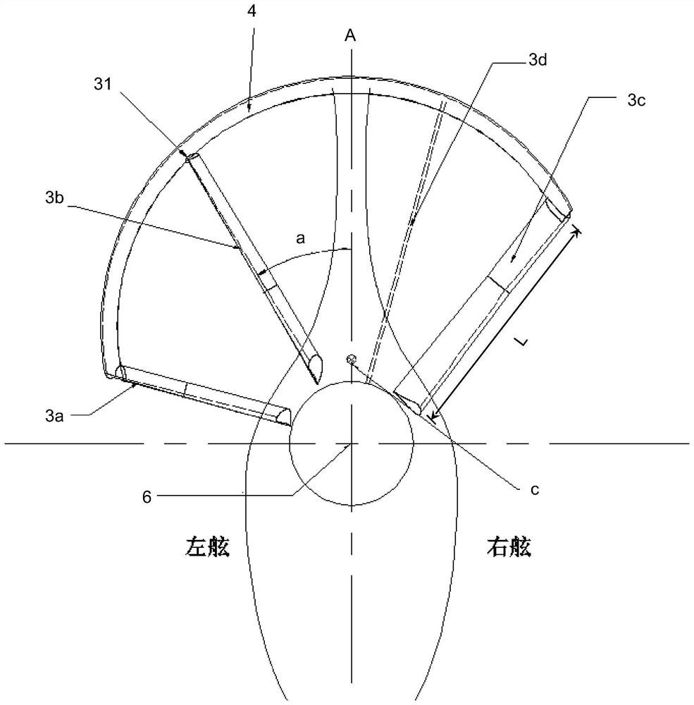 Sweepback wing type propelling efficiency improving device