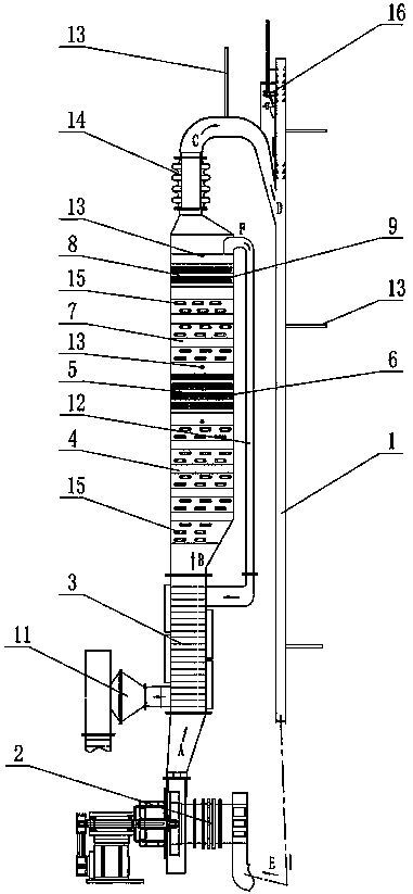 Continuous catalytic combustion device of intermediate speed vertical type enameling machine oven