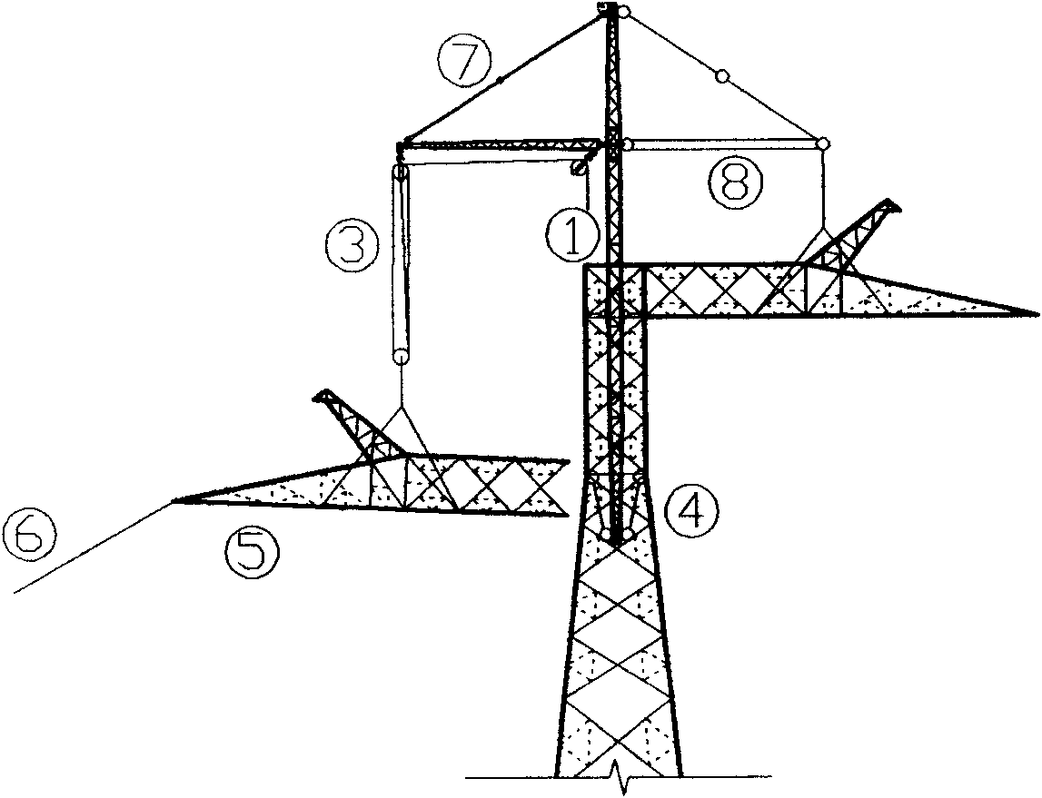 Method for assembling tower by post-assembly rocker arm holding pole technology
