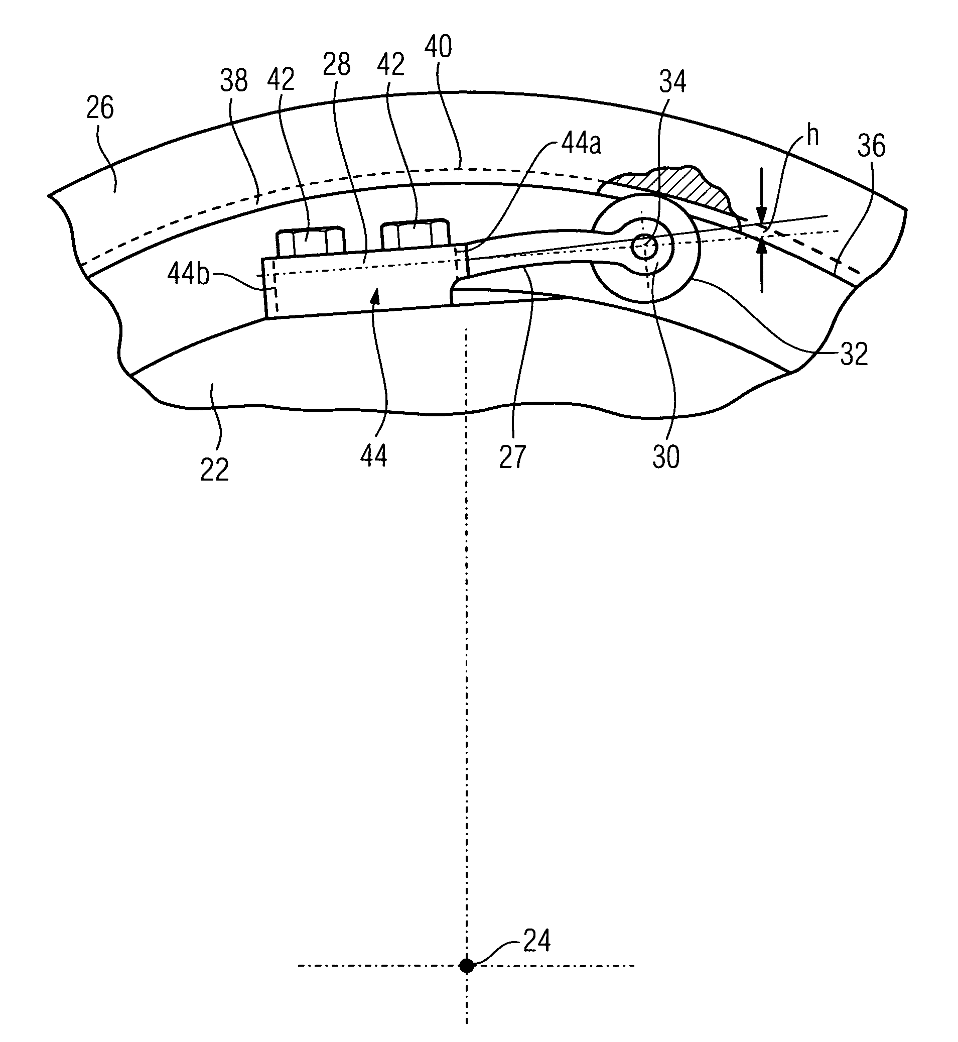 Device for support of an adjusting ring which encompasses at a distance a circular blade carrier