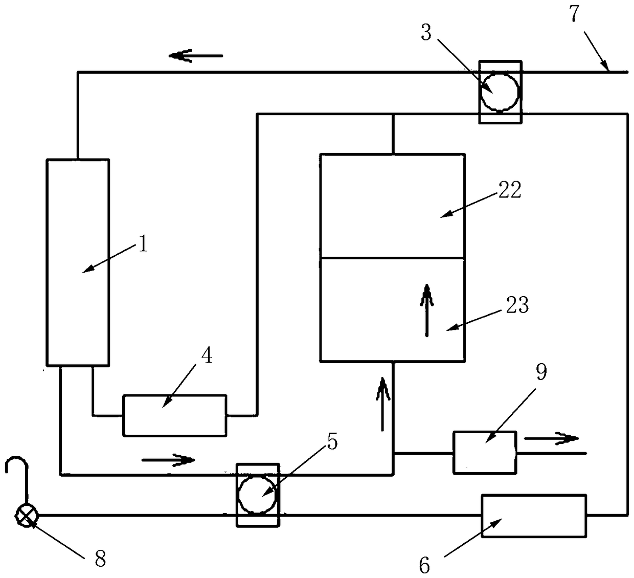 A water purifier controlled by a four-way valve