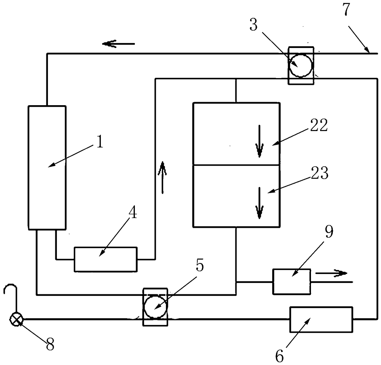 A water purifier controlled by a four-way valve