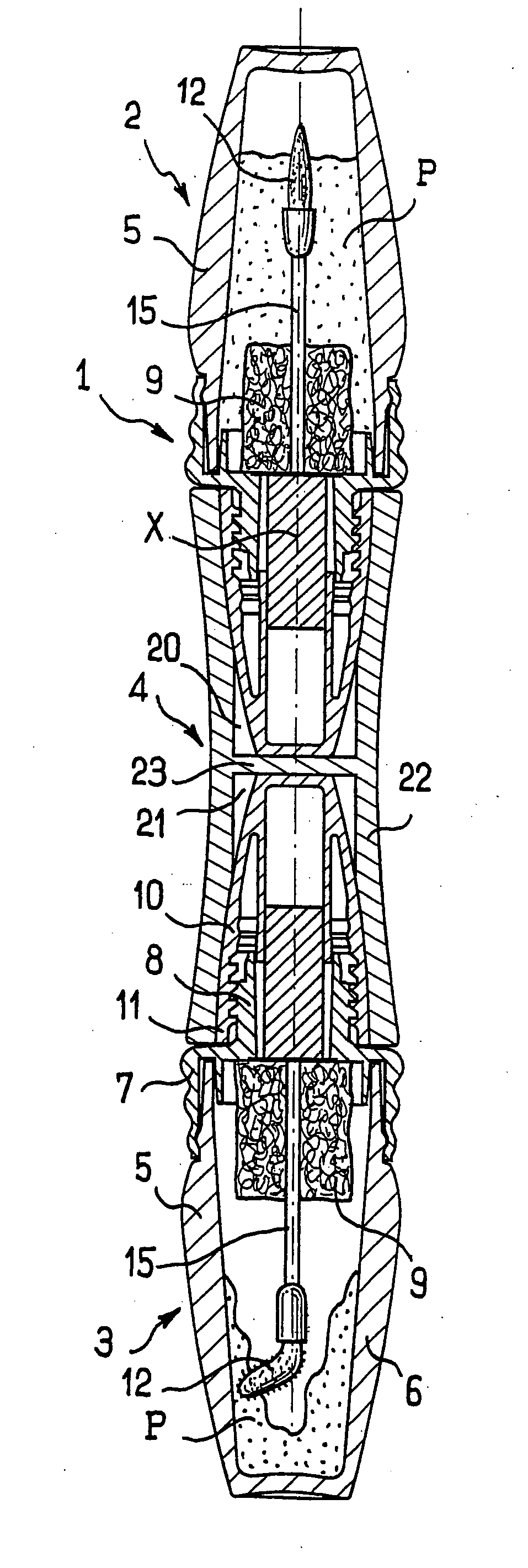 Packaging and applicator device including a coupling member enabling two receptacles to be united